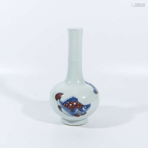 Blue and white glazed red fish pattern vase