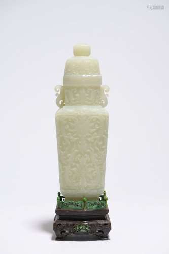 An old collection of Hetian jade ornamental vase with twiste...