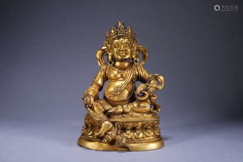 Old Tibetan gilt bronze statue of God of Wealth