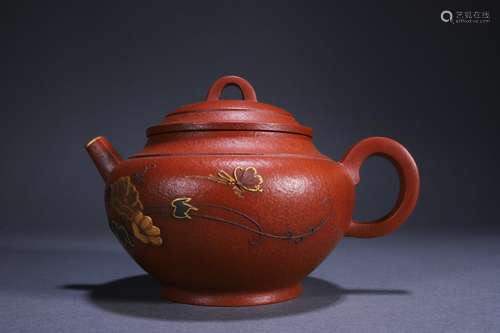 An old Tibetan flower poem and prose purple clay pot