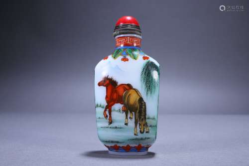Feeder horse painting snuff bottle