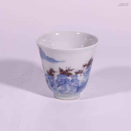 Blue and white glaze red bell cup