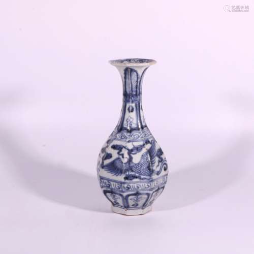 Blue and white double phoenix pattern jade pot spring vase