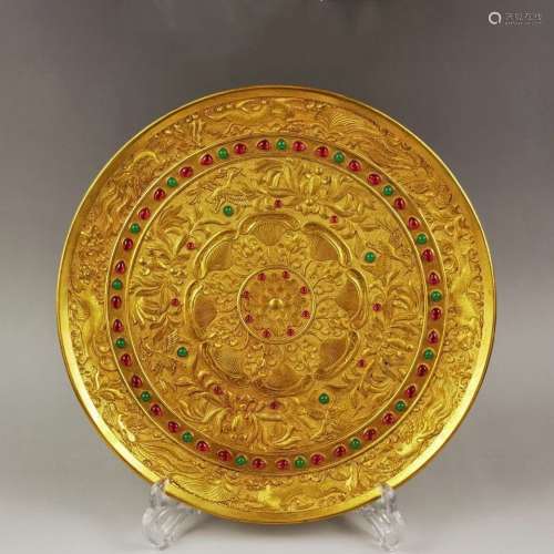 Royal gilt bronze flower and bird pattern appreciation plate