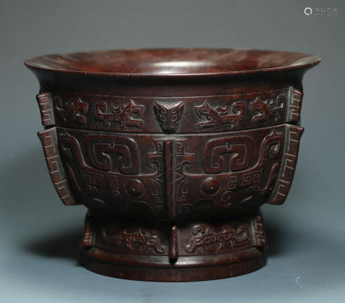 QING DYNASTY - RED SANDALWOOD OUT OF HALBERD AND GOURMET PAT...