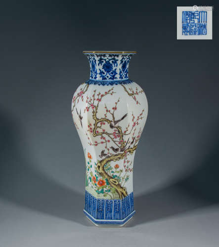 QING DYNASTY - BLUE AND WHITE POWDER SIX SQUARE BOTTLE