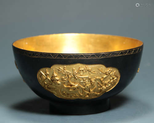 QING DYNASTY - BRONZE GILT BOWL WITH FLOWERS AND FLOWERS LIK...