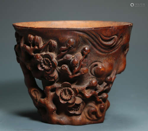 QING DYNASTY - BAMBOO CUP WITH PLUM PATTERN