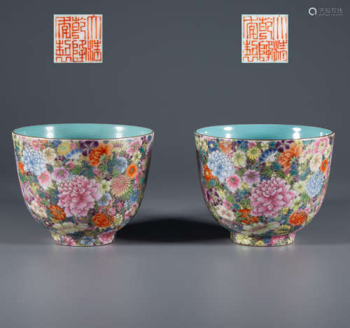 QING DYNASTY - PINK TEA CUP WITH TEN THOUSAND FLOWERS AND BR...