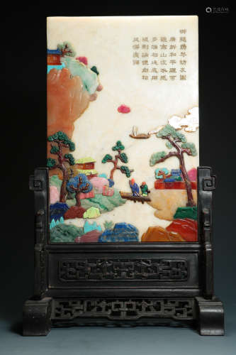 QING DYNASTY - ROSEWOOD, WHITE JADE, HUNDRED TREASURES INLAI...