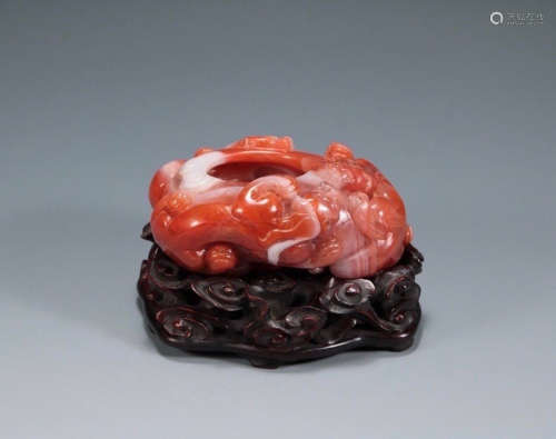 QING DYNASTY - SOUTH RED AGATE DRAGON DRAGON WATER POT