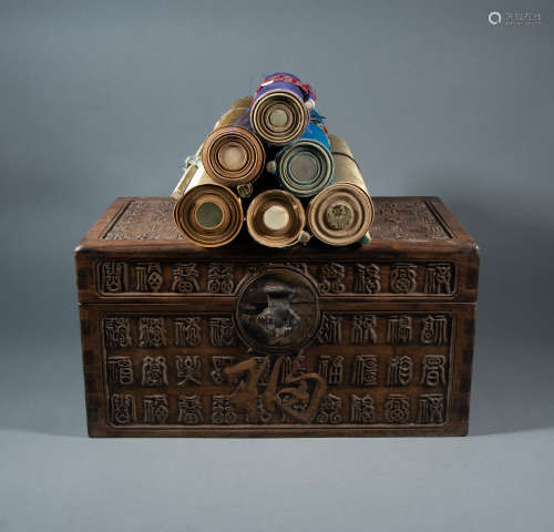 QING DYNASTY - HUANGHUA PEAR PAINTING AND CALLIGRAPHY BOX