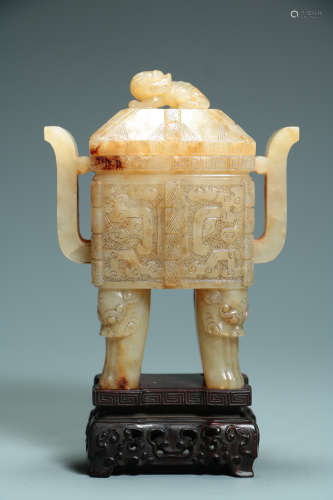QING DYNASTY - WHITE JADE BEAST FACE PATTERN CUPOLA
