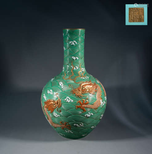 QING DYNASTY - TURQUOISE GREEN WATER CLOUD DRAGON CELESTIAL ...