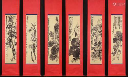 Wu Changshuo's six screens of flowers and wealth