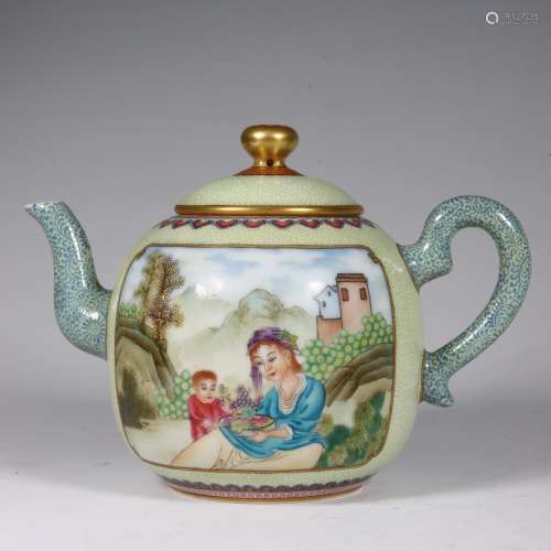 Pastel painted gold character teapot