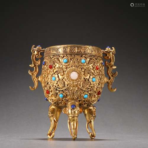 Gilt Bronze Inlaid Gemstone Dragon Ear Cup