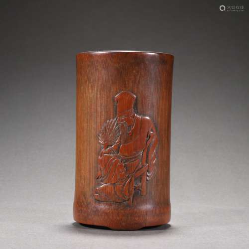 Bamboo Carved Character Poetry Pen Holder