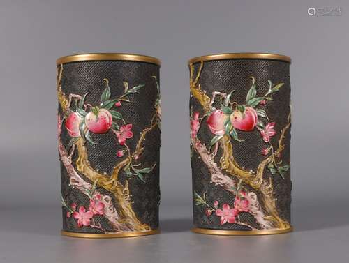 Imitation lacquerware carving five peach pen holder