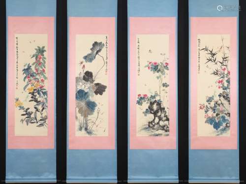 Wang Xuetao's four pictures of grass, insects and flowers