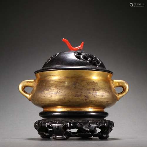 Gilt Bronze Crimson Ear Incense Burner