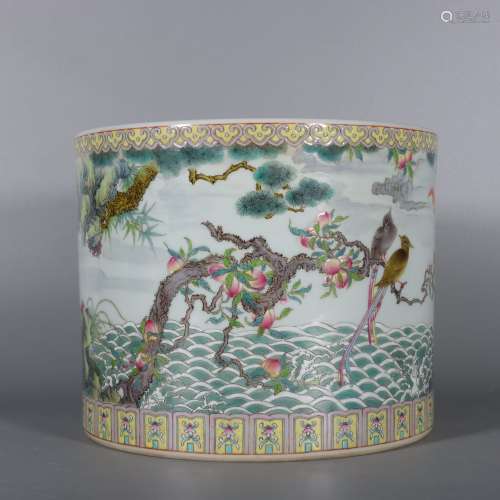 Enamel flower and bird Fushan Shouhai pen holder