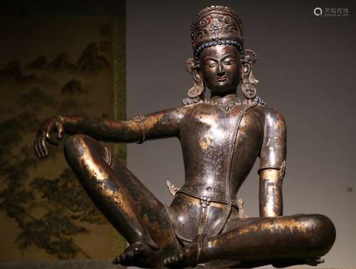 Bronze Lacquer Gold Zizai Avalokitesvara Statue