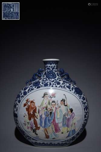 Blue and White Pastel Eight Immortals Character Flat Bottle