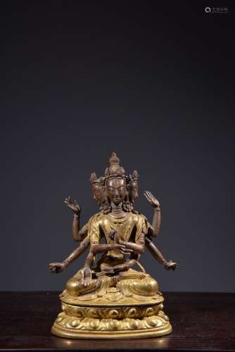 Gilt bronze three-sided eight-armed Buddha