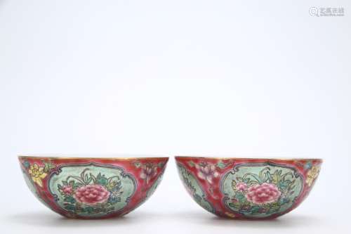 Pair of pastel flower bowls