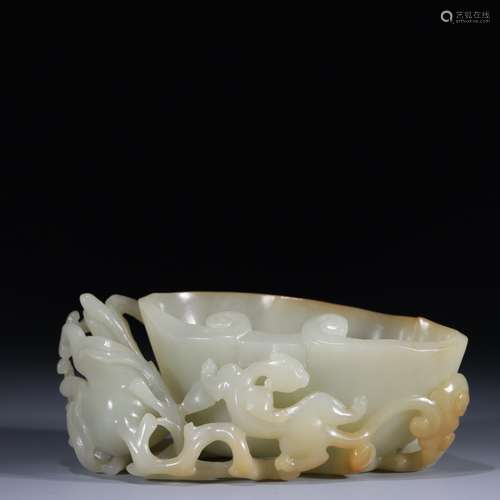 Hetian Yufushou Shuangquan Lingzhi Shaped Water Bowl