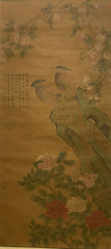Lin Chun flower and bird painting scroll