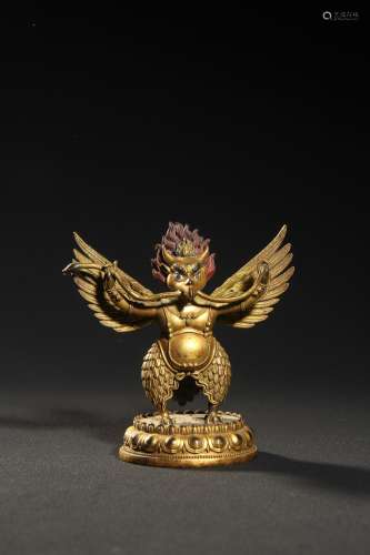 Gilt Bronze Dapeng Garuda Standing Statue