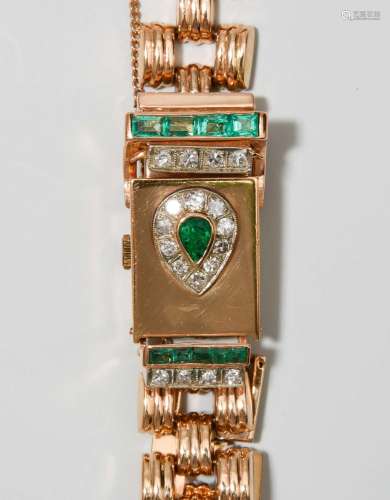 Diamant-Smaragd-Armbanduhr, 1940er Jahre
