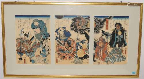 Lot: 3 Triptycha von Kunisada, Toyokuni III ( 1786–1864).