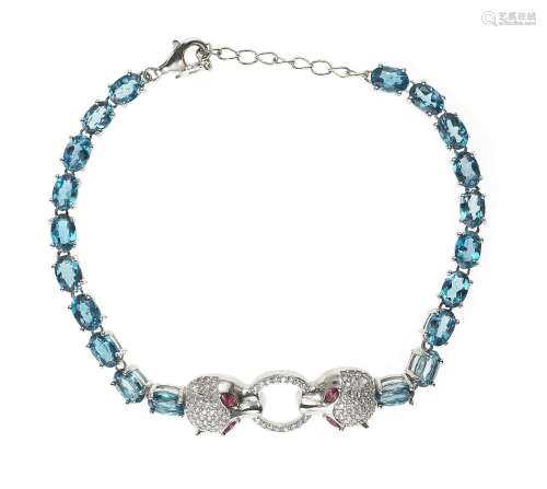 *Bracelet ligne serti de topazes bleue