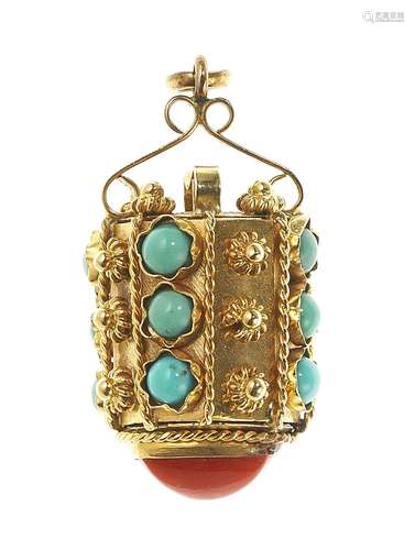 Pendentif serti d'un corail taille cab