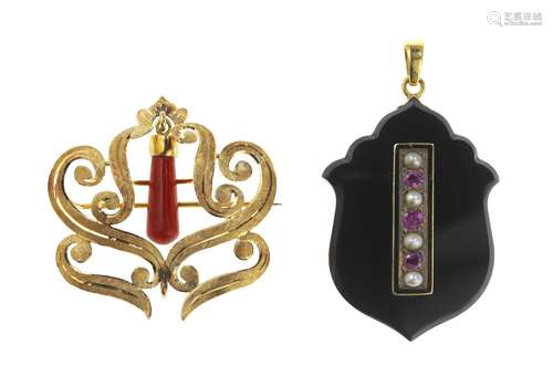 Lot d'une broche et d'un pendentif por