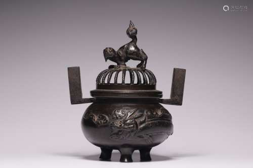 Qing Dynasty, bronze cast cloud dragon lion button furnace