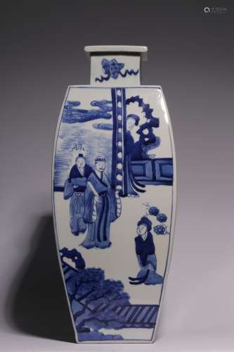 Blue and white figure story square bottle