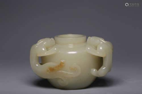 Hetian green white jade Chi dragon water pan