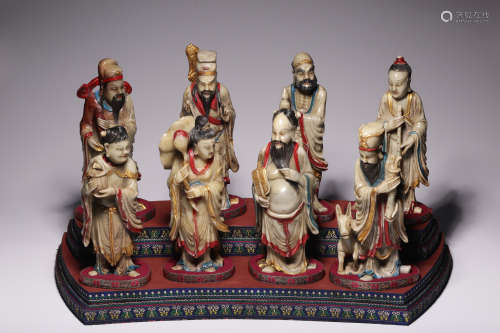 Shoushan stone with color eight immortals figure