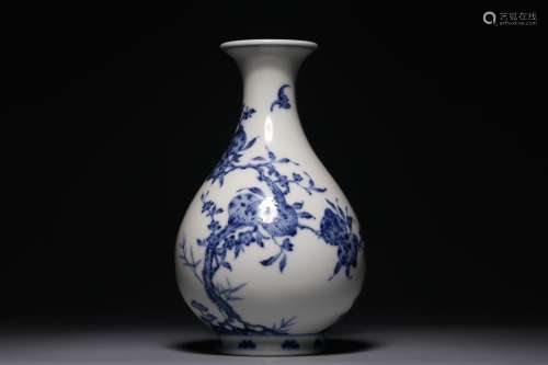 Blue and white jade spring vase with longevity grain
