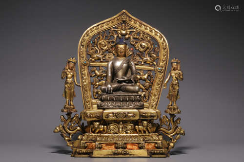 In the Qing Dynasty, the silver gilt gold Sakyamuni even sat...