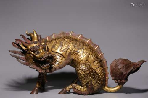 Qing Dynasty, bronze gilt kylin figure