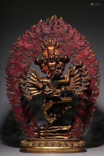 Qing Dynasty, bronze gilt auspicious auspicious king Kong st...