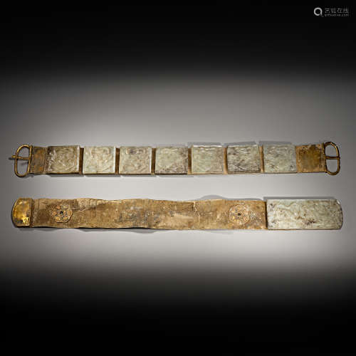 Ancient Chinese gilt Hetian jade dragon belt