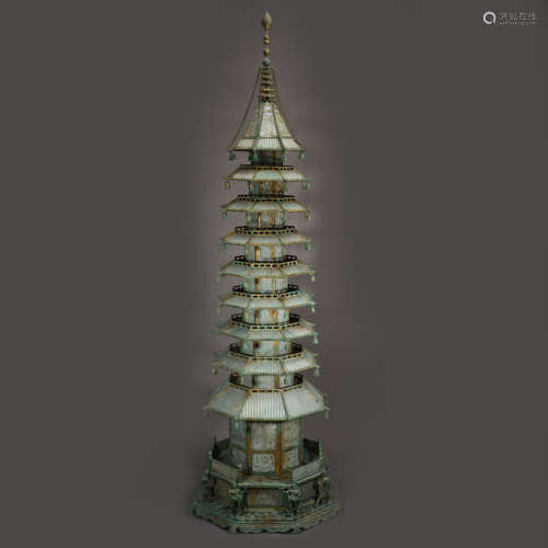 Ancient Hetian jade bronze gilt pagoda