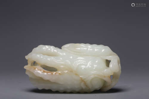 Hetian white jade Buddha handle piece