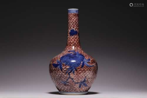 Blue and white Youligong three more grain long neck bottle